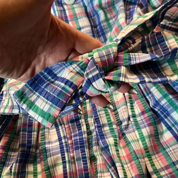 Monday’s Child Blue/Green/Pink Plaid Collared Belted Dress, size 5 - Picture 8 of 10